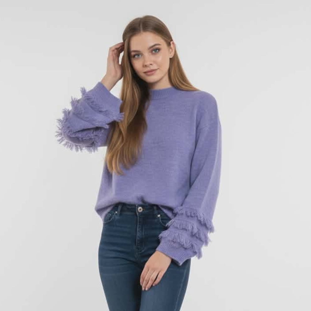 Cake For Dinner Lavender Sweater with Fringe Sleeves
